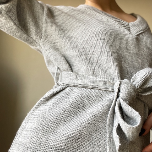 ASOS Design Knitted Gray Tie Waist Mini Dress - Picture 2 of 6